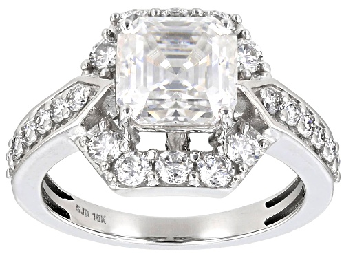 MOISSANITE FIRE(R) 3.92CTW DEW ASSCHER CUT & ROUND 10K WHITE GOLD RING - Size 7