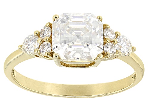 MOISSANITE FIRE® 2.17CTW DEW ASSCHER CUT & ROUND 10K YELLOW GOLD RING - Size 7