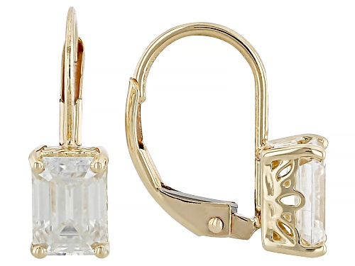 MOISSANITE FIRE® 2.02CTW DEW EMERALD CUT 10K YELLOW GOLD EARRINGS