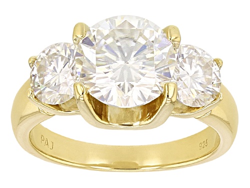Photo of Moissanite Fire® 4.30ctw Dew Round 14k Yellow Gold Over Sterling Silver 3 Stone Ring - Size 8