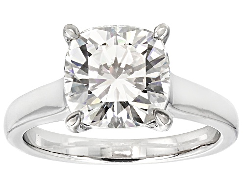 Photo of Moissanite Fire ® 5.02ct Dew Cushion Cut Platineve™ Ring - Size 7