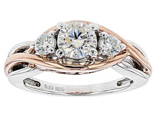 MOISSANITE FIRE(R) 1.12CTW DEW ROUND PLATINEVE(R) AND 14K ROSE GOLD OVER PLATINEVE RING - Size 11