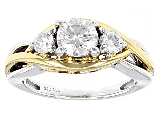MOISSANITE FIRE(R) 1.12CTW DEW ROUND PLATINEVE(R) AND 14K YELLOW GOLD OVER PLATINEVE RING - Size 6