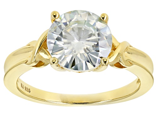 Photo of Moissanite Fire® 3.60ct Dew Round 14k Yellow Gold Over Silver Solitaire Ring - Size 11
