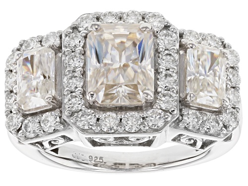 Photo of Moissanite Fire® 3.94ctw Dew Radiant Cut And Round Platineve™ Ring - Size 6