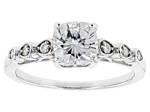 Moissanite Fire ® 2.06ctw Dew Cushion Cut And Round Platineve™ Ring - Size 9