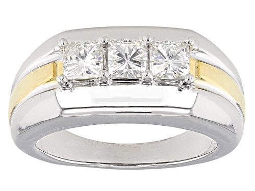 Moissanite Fire® 1.50ctw Dew Princess Cut Two Tone 14k Yellow Gold Over Platineve™ Gents Ring - Size 10