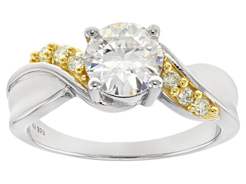 Moissanite Fire® 1.90ctw Dew With .22ctw Natural Yellow Dia Platineve™ Ring With 14k Yg Accent - Size 6