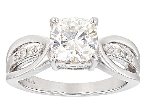 Moissanite Fire® 2.08ctw Dew Cushion Cut And Round Platineve™ Ring - Size 7