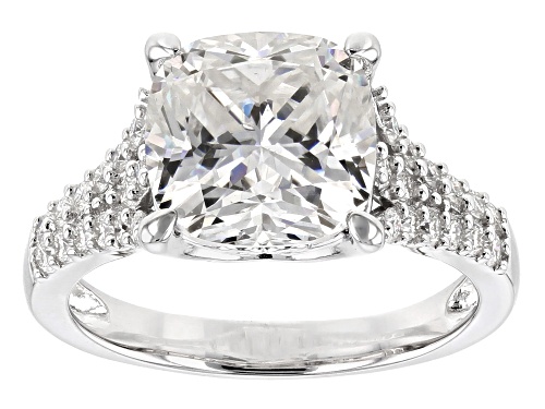 Photo of Moissanite Fire® 5.58ctw Dew Cushion Cut And Round Platineve™ Ring - Size 10