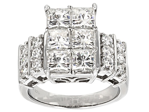 Photo of Moissanite Fire® 4.20ctw Dew Square Cut And Round Platineve™ Ring - Size 6