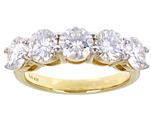 MOISSANITE FIRE(R) 3.00CTW DIAMOND EQUIVALENT WEIGHT ROUND 14K YELLOW GOLD OVER SILVER RING - Size 6