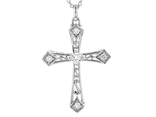 Photo of Moissanite Fire® .57ctw Dew Cushion Cut And Round Platineve™ Cross Pendant With Chain