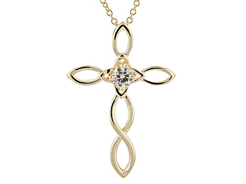 Moissanite Fire® .50ct Dew Round 14k Yellow Gold Over Silver Cross Pendant With Chain
