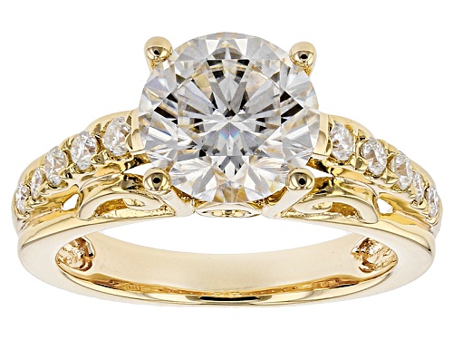 Photo of Moissanite Fire® 2.92ctw Dew Round 14k Yellow Gold Over Sterling Silver Ring - Size 6