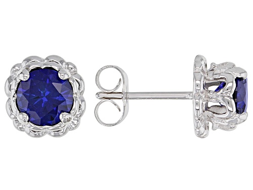 1.70ctw Round Lab Created Blue Sapphire Stainless Steel Stud Earrings