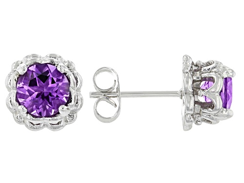 1.28ctw Round Amethyst Stainless Steel Earrings