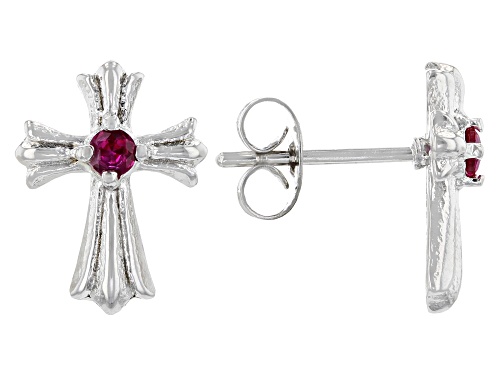 Photo of 0.12ctw Round Lab Created Ruby Stainless Steel Cross Earrings