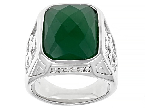 8.60ct Rectangular Octagonal Green Onyx Stainless Steel Mens Ring - Size 10