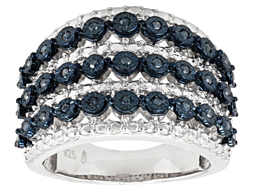 Monture Diamond™ .20ctw Round Blue Velvet Diamond ™ Rhodium Over Sterling Silver Band Ring - Size 6