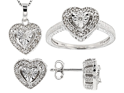 Monture Diamond™ .30ctw Round White Diamond Rhodium Over Silver Pendant Earring & Ring Set
