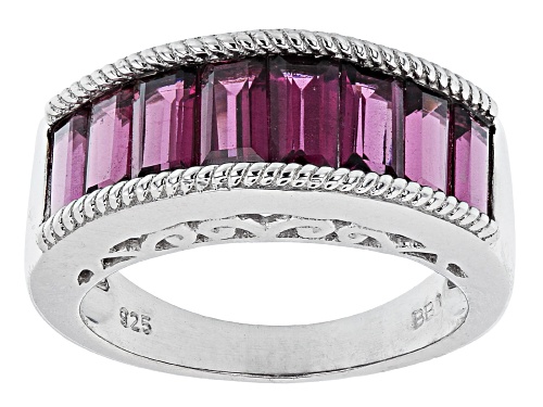 3.48ctw Baguette Raspberry Color Rhodolite Rhodium Over Sterling Silver Band Ring - Size 7