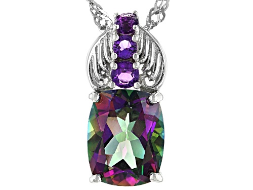 Photo of 3.04ct Mystic Topaz with 0.21ctw African Amethyst Rhodium Over Sterling Silver Pendant With Chain