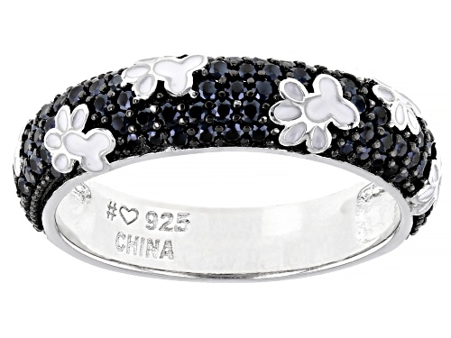 Photo of 0.66ctw Round Black Spinel With White Paw-Print Enamel Rhodium Over Sterling Silver Band Ring - Size 7