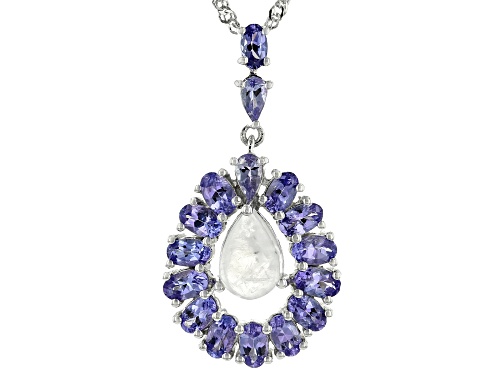 Photo of 10x7MM RAINBOW MOONSTONE WITH 2.41CTW TANZANITE RHODIUM OVER STERLING SILVER PENDANT WITH CHAIN