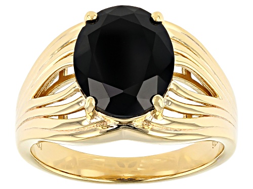 Photo of 3.12CT OVAL BLACK SPINEL 18K YELLOW GOLD OVER STERLING SILVER SOLITAIRE SILVER RING - Size 5