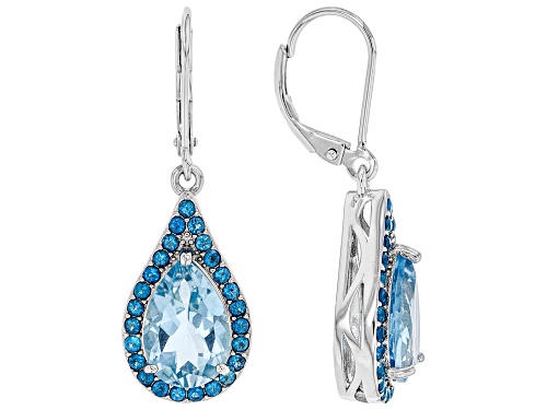 Photo of 6.29ctw Pear Shape Glacier Topaz(TM) and .70ctw Neon Apatite Rhodium Over Silver Earrings
