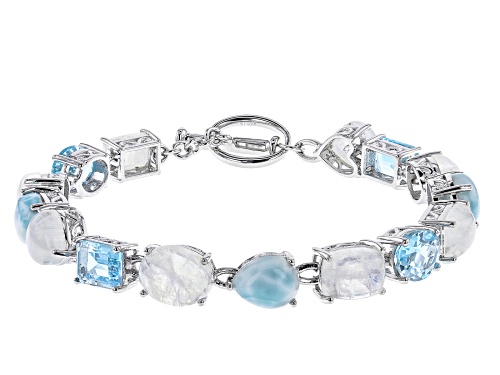 Mixed Shapes Multi-gemstones Rhodium Over Sterling Silver Tennis Bracelet - Size 8