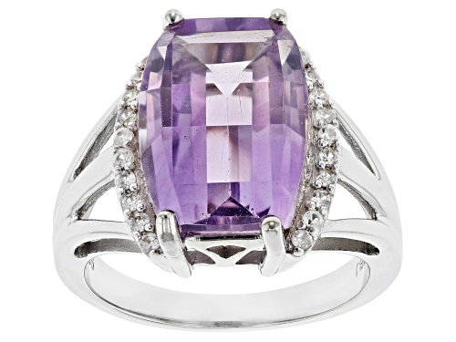 Photo of 6.42ct Barrel Lavender Amethyst with .20ctw round White Zircon Rhodium Over Sterling Silver Ring - Size 7