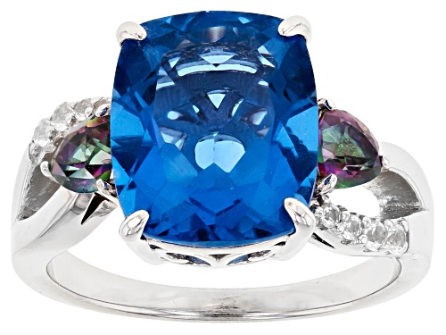 Photo of 6.15ctw Color Shift Fluorite, Mystic Topaz® & White Topaz Rhodium Over Sterling Silver Ring - Size 9