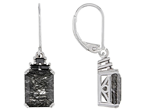 Photo of 5.69ctw Black Tourmalinated Quartz with .26ctw Black Spinel Rhodium Over Sterling Silver Earrings