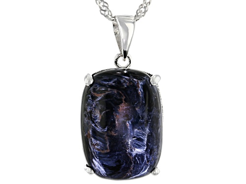 Photo of 18x13mm Rectangular Cushion Blue Pietersite Rhodium Over Sterling Silver Pendant with Chain