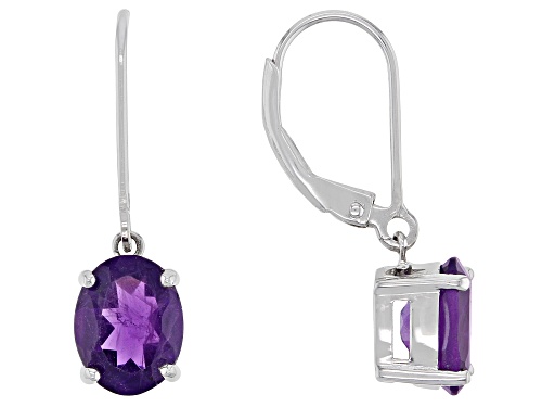 Photo of 2.72ctw Oval Purple Amethyst Rhodium Over Sterling Silver Dangle Earrings