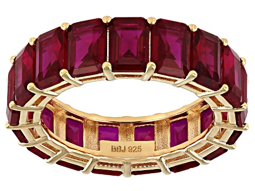 Photo of 10.80ctw Rectangular Octagonal Lab Created Ruby 18k Yellow Gold Over Sterling Silver Ring - Size 8