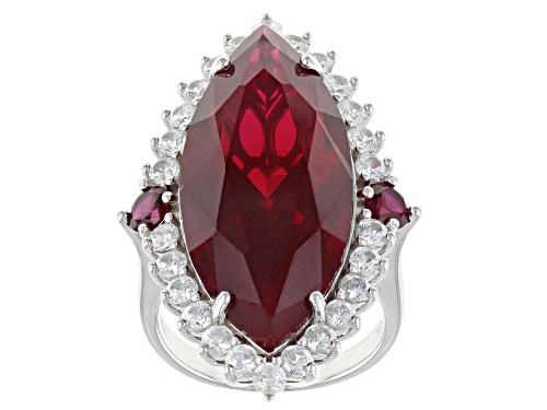 Photo of 19.48ctw Lab Created Ruby with 1.77ctw White Zircon Rhodium Over Sterling Silver Rings - Size 7