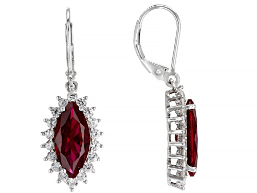 5.33ctw Lab Created Ruby With 1.65ctw White Zircon Rhodium Over Sterling Silver Earrings