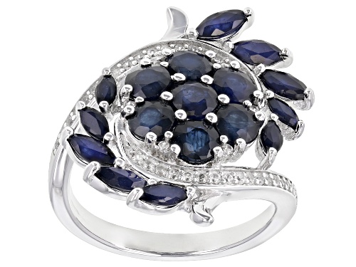 Photo of 3.45ctw Marquise & Round Blue Sapphire with .27ctw White Zircon Rhodium Over Sterling Silver Ring - Size 8