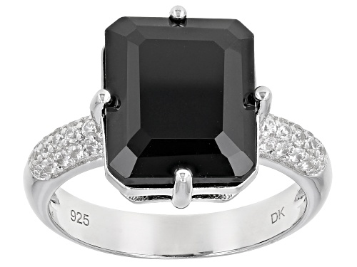 Photo of 6.12ct Rectangular Octagonal Black Spinel and .30ctw White Zircon Rhodium Over Silver Ring - Size 8