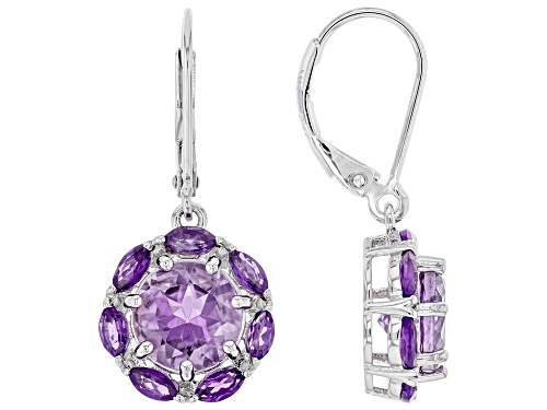 3.15ctw Round Brazilian Amethyst And 1.22ctw Marquise African Amethyst Rhodium Over Silver Earrings