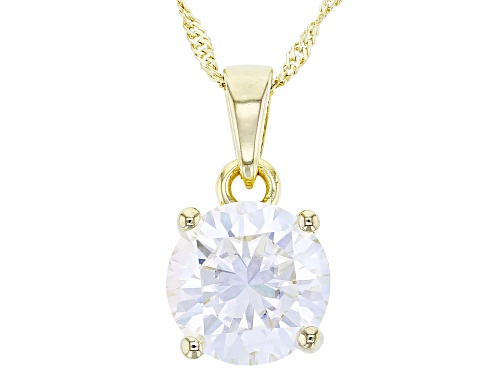 MOISSANITE FIRE(R) 5.37CT DEW ROUND 14K YELLOW GOLD OVER SILVER PENDANT & 18 INCH SINGAPORE CHAIN