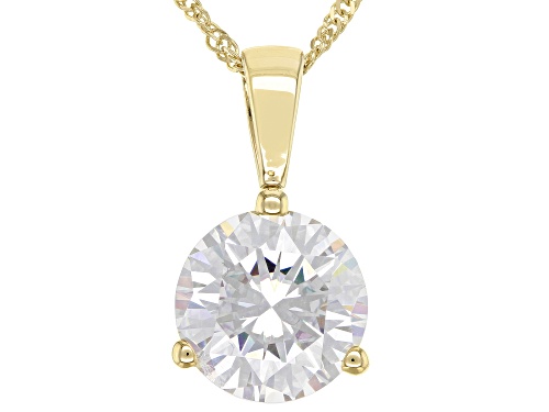 Photo of MOISSANITE FIRE(R) 1.90CT DEW ROUND 14K YELLOW GOLD SOLITAIRE PENDANT & 18 INCH SINGAPORE CHAIN