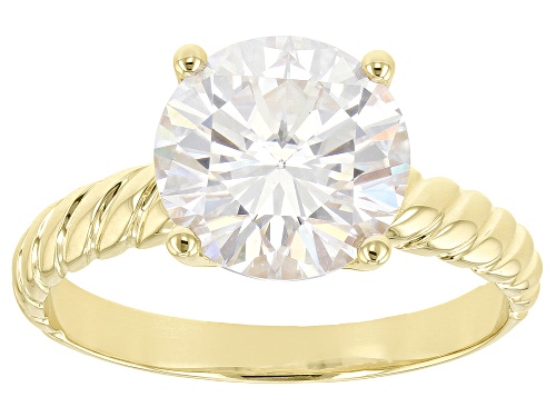 MOISSANITE FIRE(R) 4.20CT DEW ROUND 14K YELLOW GOLD RING - Size 9