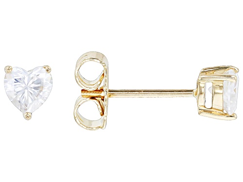 MOISSANITE FIRE(R) .46CTW DEW HEART SHAPE 14K YELLOW GOLD STUD EARRINGS