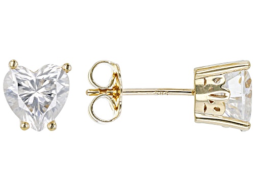 MOISSANITE FIRE(R) 2.40CTW DEW HEART SHAPE 14K YELLOW GOLD STUD EARRINGS