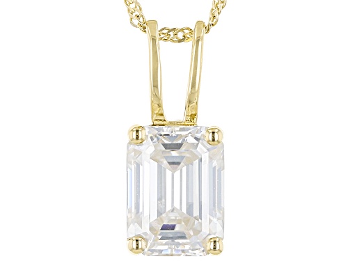 MOISSANITE FIRE(R) 1.75CT DEW 14K YELLOW GOLD SOLITAIRE PENDANT & 18 INCH SINGAPORE CHAIN