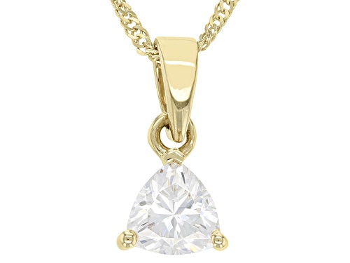 Photo of MOISSANITE FIRE(R) .40CT DEW TRILLION CUT 14K YELLOW GOLD SOLITAIRE PENDANT & 18 INCH  CHAIN